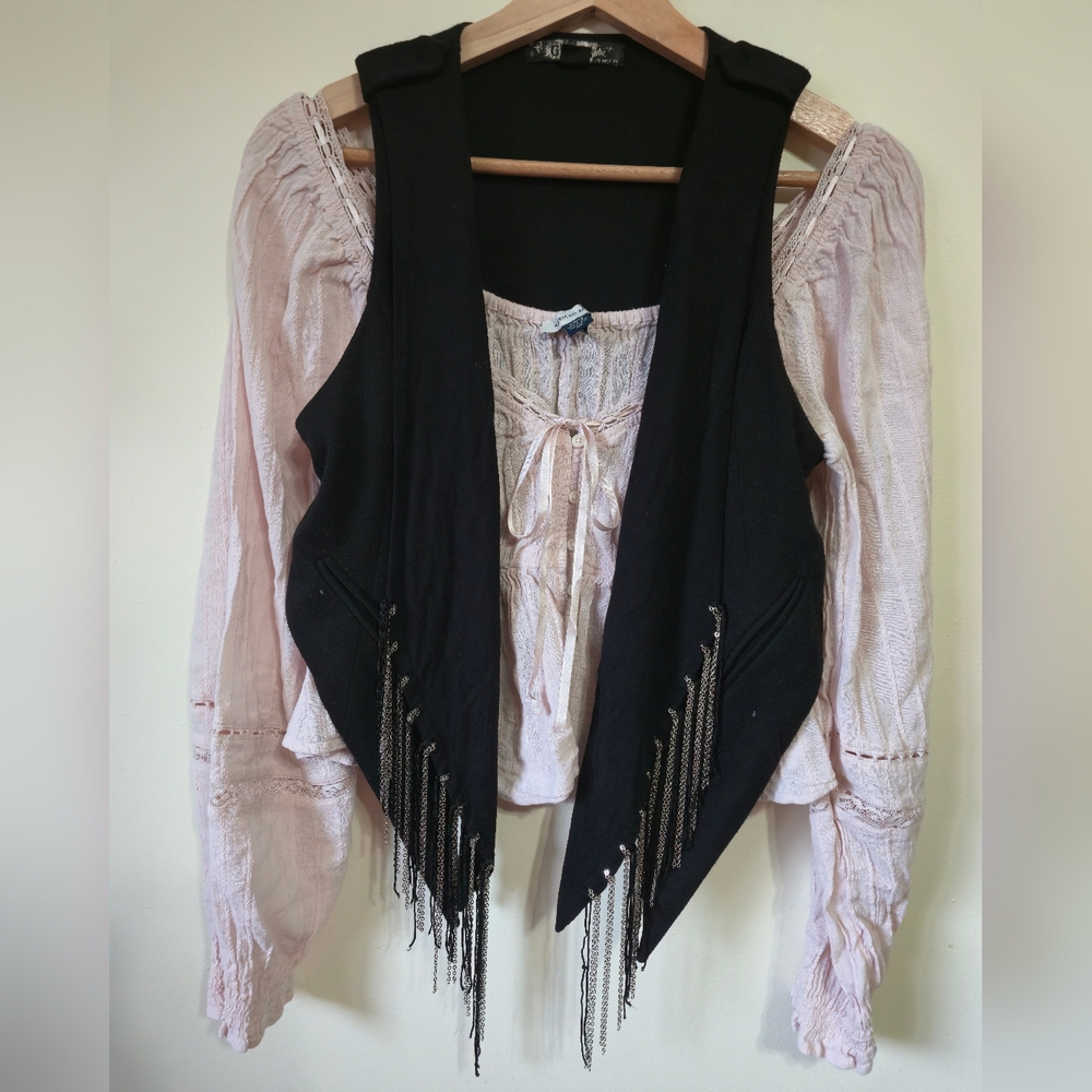 Guess Black Fringe Vest